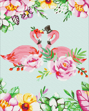 Картина по номерам: Фламинго в цветочном арте фото 1
