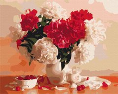 Картина по номерам: Красно-белые пионы и вишни фото 1